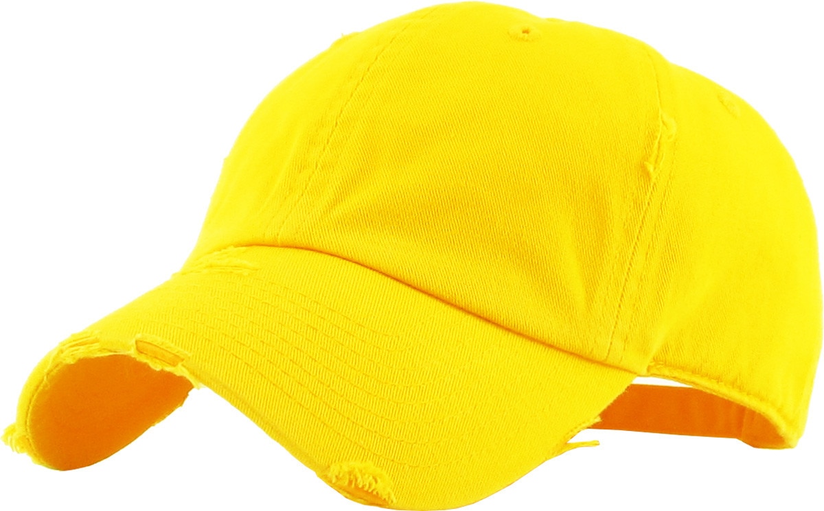 Yellow Distressed Vintage Baseball Cap Front Side View